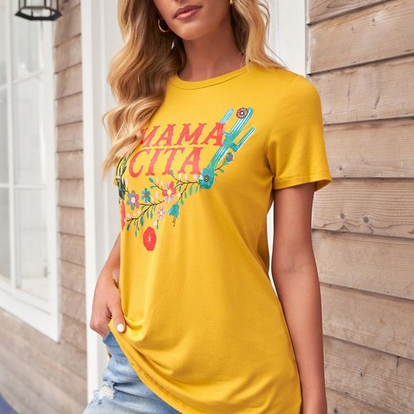 Mamacita Yellow Floral Cactus Tee - Picture 12 of 16